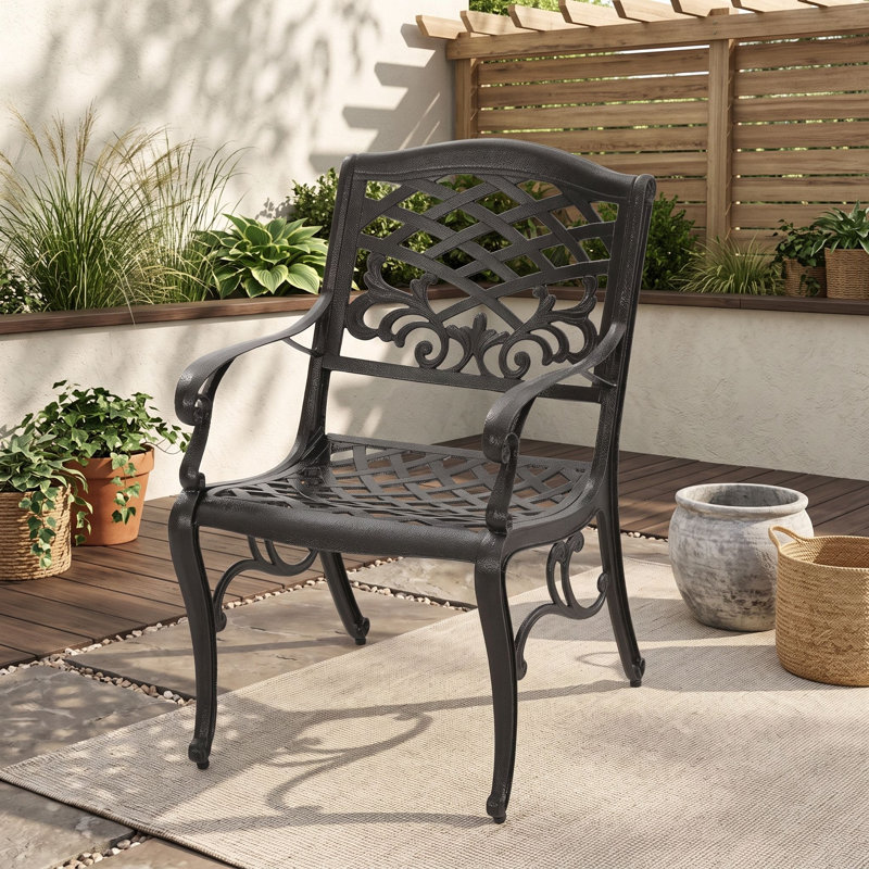 Ensemble de salle à manger d'extérieur 5 pièces avec table ronde en fonte d'aluminium et 4 chaises, ensemble de patio avec trou pour parasol