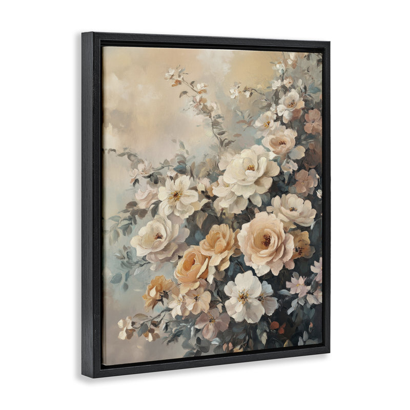 «Dreamy Rosy Florals» par Petal Prints Design, Cadre flottant noir de jais, H 21 po x l 17 po