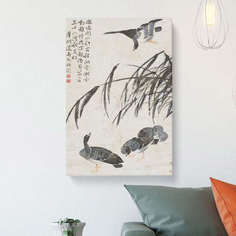 The Geese by Bian Shoumin - Wrapped Canvas Painting, 50cm H x 35cm W x 3cm D