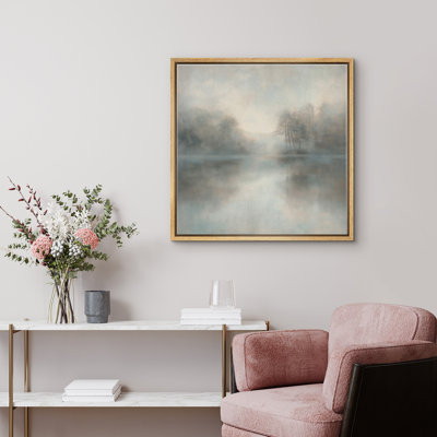 Misty Forest Lake Landscape Modern Rustic Framed Bedroom Wall Decorations Canvas Print