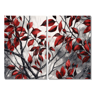 Red Grey Leaves On Tree VI - Red Wall Decor