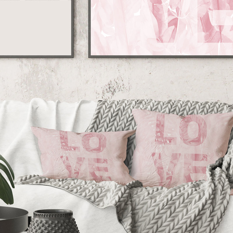 Coussin décoratif carré, rose pastel Love - Shabby Elegance, 18" x 18"