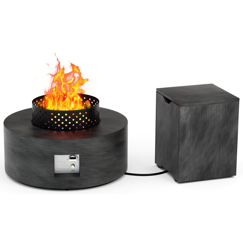 13.5"H X 30"W Round Propane Gas Fire Pit Table 50,000 Btu Includes Windshield Grille, Lid,Waterproof Cover And Tank Storage Table