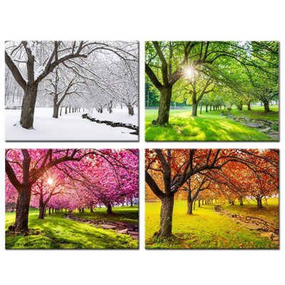4 pièces d'art mural sur toile printemps été automne hiver quatre saisons paysage coloré arbre peinture 12 x 16 pouces x 4 pièces
