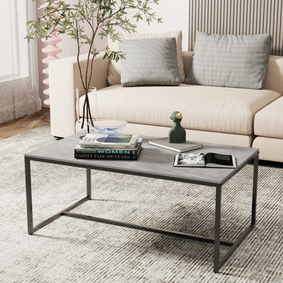 Marble Coffee Table Rectangle Sintered Stone Top Side End Table With Metal Frame