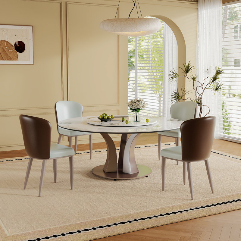 Table de salle à manger 59 "ronde avec plateau tournant rotatif résistant et résistant à la chaleur pour la salle à manger, cuisine (4 chaises)