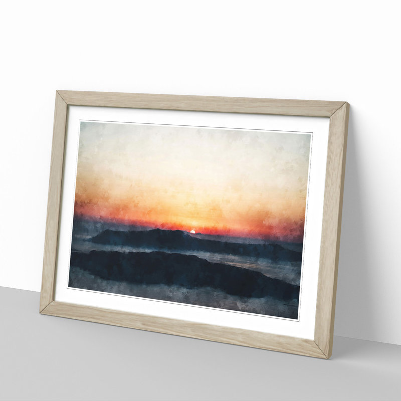 Sunrise In Greece - Single Picture Frame Painting on MDF, 24cm H x 33cm W x 2cm D, Oak Framed