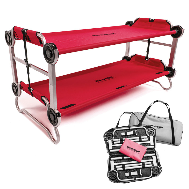 Disc-O-Bed Youth Double Cot Kid-O-Bunk w/ 200 Pound Capacity & Carry Bags, Red, Red
