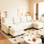 Canapé-lit modulaire en chenille orange 104,7 ", lit en U convertible 2 en 1, 2 ports, 4 coussins, modulaire, chenille orange pour le salon