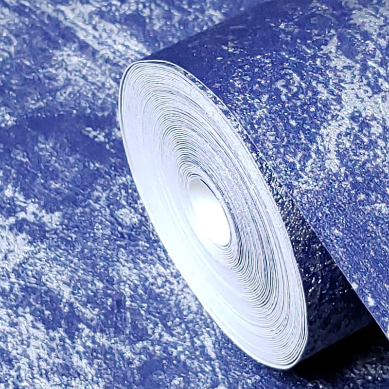 Alexes Wallpaper Blue Silver Metallic Plain Plaster Concrete