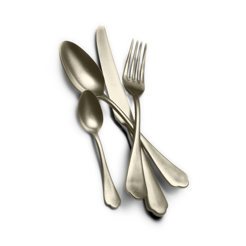 Dolce Vita Flatware Set - 32 Pieces - Stainless Steel, Pewter Champagne