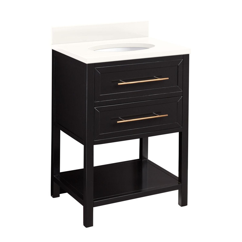 24" Robertson Single Bathroom Vanity Set with Oval Undermount Sink, 8" Widespread, Arctic White Quartz, Midnight Navy Blue
