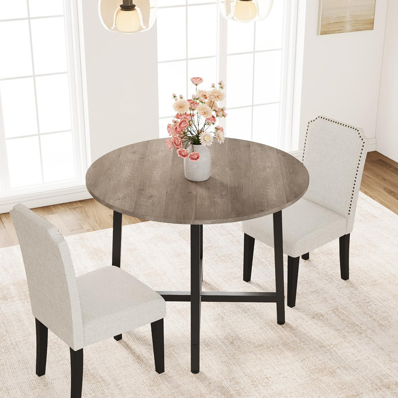 31.5" Round Small Kitchen Table for Apartments & Studios, Modern Farmhouse Dining Table with Sturdy Steel Frame and Water-Resistant Wood Top for Breakfast Nooks