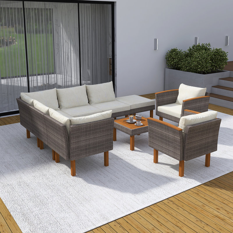Ensemble de canapé modulaire en osier 9 pièces 9 pièces avec table basse, Beige