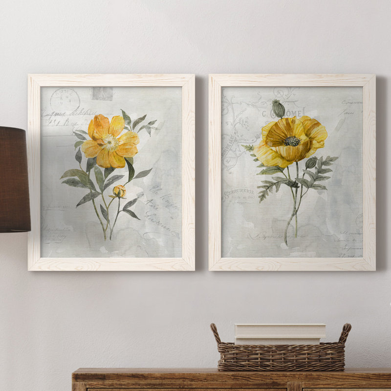 Canary Linen pivoine - ensemble de 2 reproductions d'art, H 20 po x l 17 po x P 1 po, Toile blanche encadrée, Pas de tapis