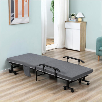 Rollaway Beds, Portable Folding Guest Bed with 3.25'' Mattress, Adjustable Backrest &amp; Steel Frame on Wheels | Dark Grey | Steel