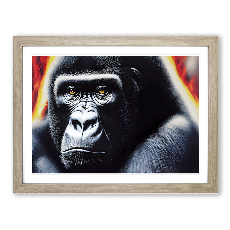 Unique Gorilla - Framed Print, 25cm H x 34cm W x 2cm D, Oak