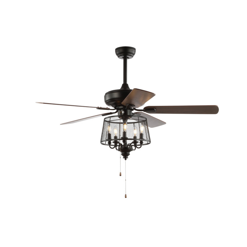 Ventilateur de plafond style lustre à 5 pales avec chaînette et luminaire Balf