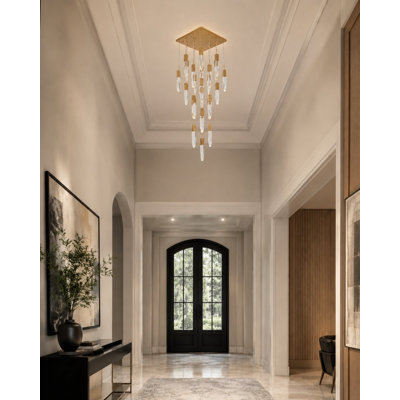 Transitional 25 Light Gold Crystal Hanging Chandelier