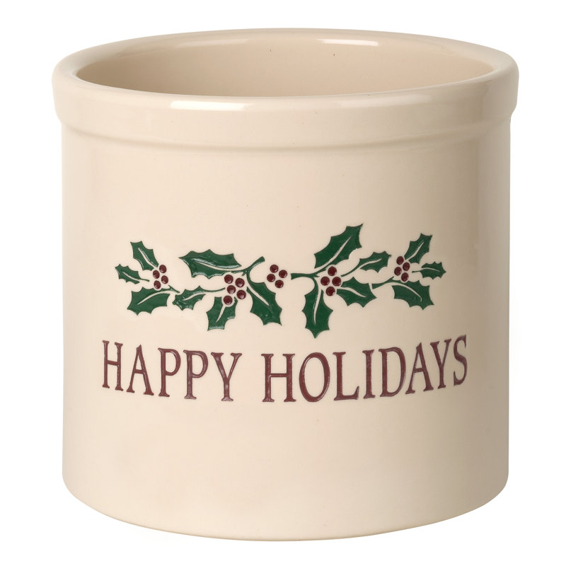 Happy Holidays Holly Ceramic Pot Planter, Yes