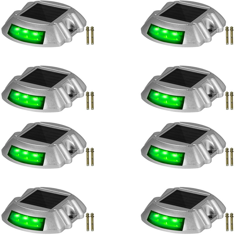 Solar Dock Lights Low Voltage Solar Powered Integrated LED Metal Pathway Light Pack, Green