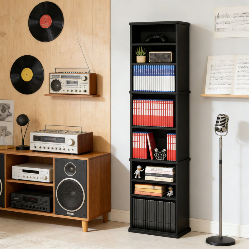 9-Tier Multimedia Storage Tower Rack, Adjustable Shelves, For Dvds, Cds, Games