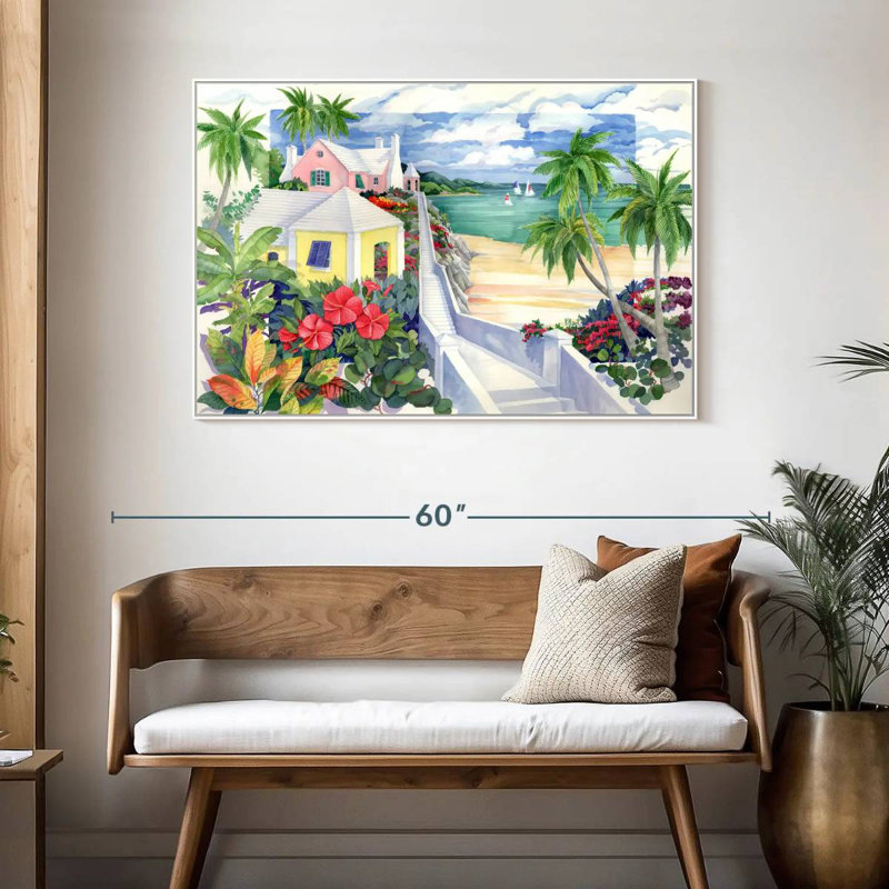 Island Cliff, 46 po x 31 po, Cadre flottant blanc