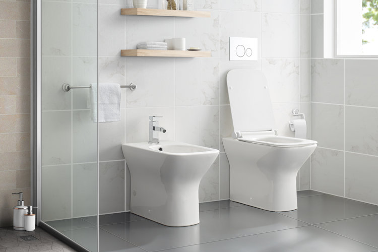 white toilet with a handheld bidet