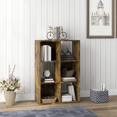 Arianne 6-Cube Bookshelf Modern Freestanding 3-Tier Bookcase Rustic Brown