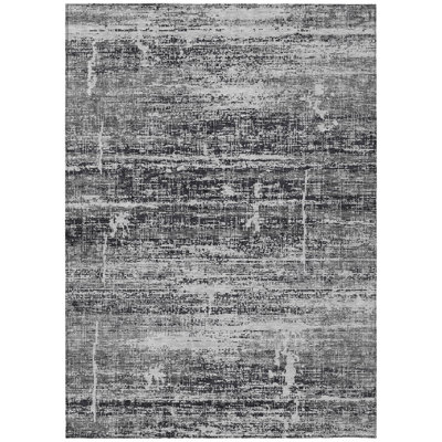 5' X 8' Black Gray And Charcoal Abstract Washable Indoor Outdoor Area Rug