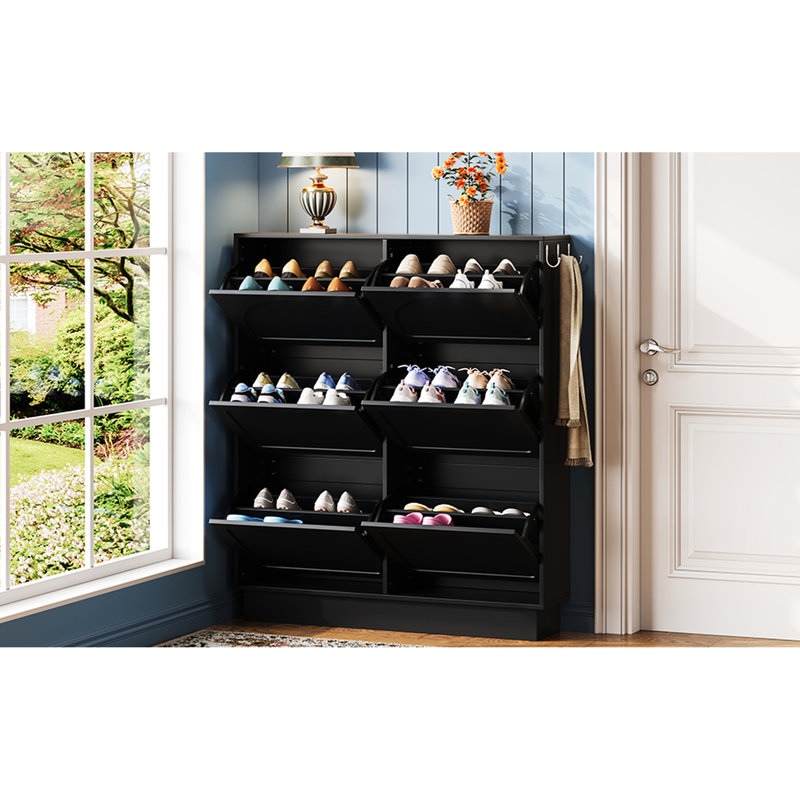 MDF Narrow and Etroit Shoe Cabinet Accent Chest, Black