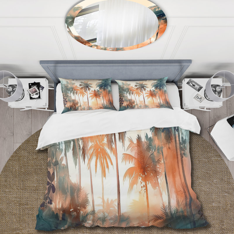 Majestic Tropical Palm Trees I - Ensemble de housse de couette Paysages - Microfibre de polyester
