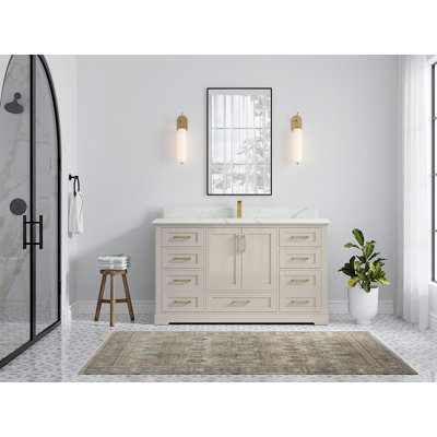 Boston 60 In. W X 22 In. D Single Sink Bathroom Vanity In Fine Grain With Cove Edge Quartz