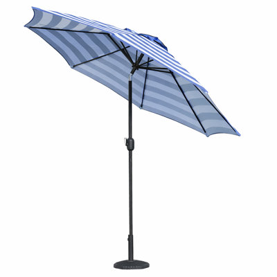 9Ft Navy/White Stripe Color Market Umbrella With Tilt And Crank No Base