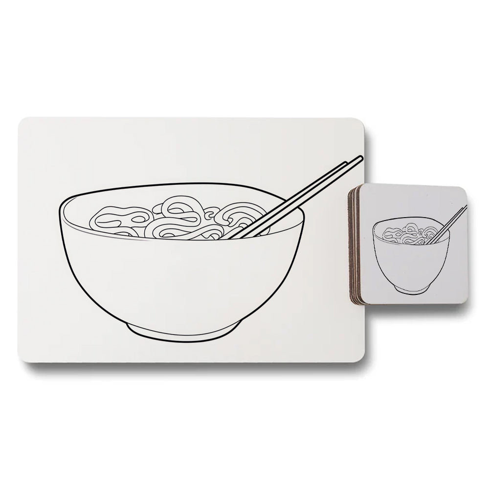 Noodle Bowl Illustration Placemat And Coaster Set Bundle
