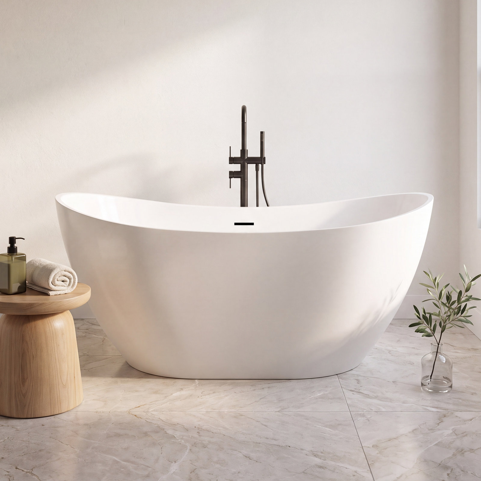 Tidal 60" Freestanding Soaking Acrylic Bathtub, White