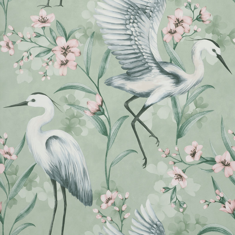 Simonetta Seafoam Heron Wallpaper