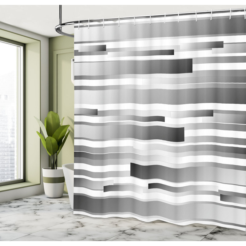 Ella Geometric Shower Curtain with Hooks Included, 69" W x 75" L
