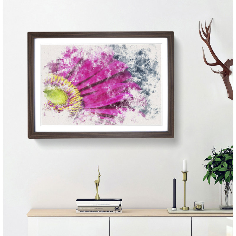 Bright Pink Gerbera Flower - Picture Frame Graphic Art Print, 62cm H x 87cm W x 2cm D, Walnut Framed