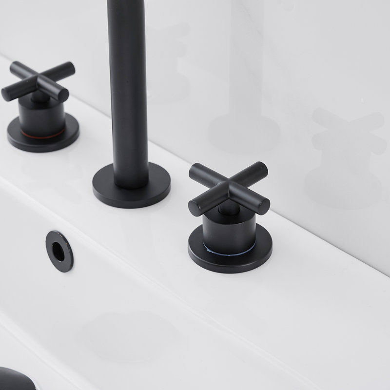 Widespread 2-handle Bathroom Faucet with Drain Assembly, Matte Black