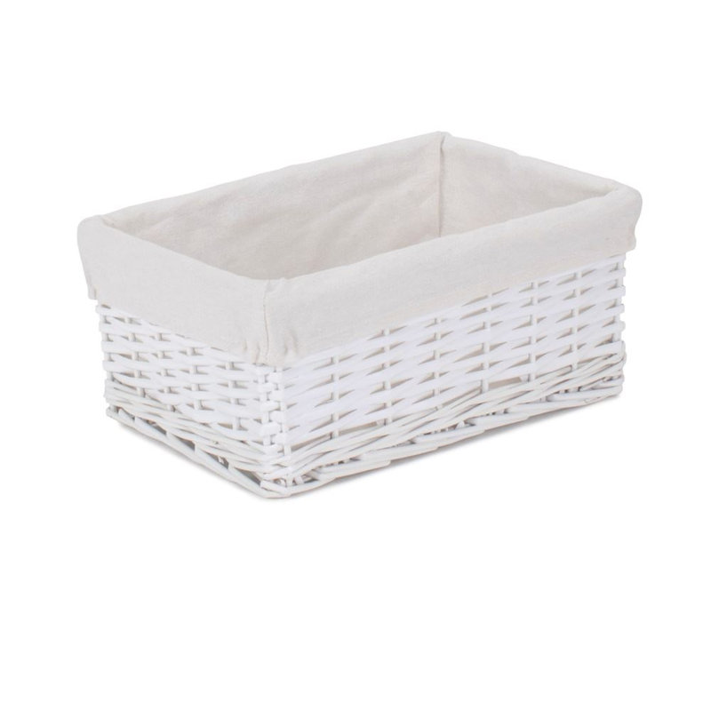 Shinde Wicker Lined Storage Basket, White, 15cm H x 35cm W x 25cm D
