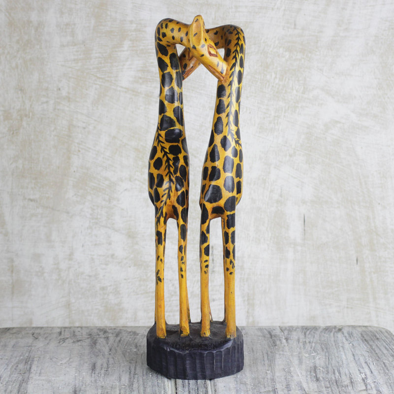 Ghanaian Kissing Giraffes Wood Sculpture