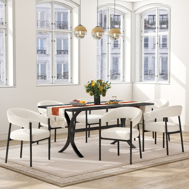Ensemble de table de salle à manger rectangulaire en bois pour 4-6, table de cuisine Mid-Century moderne et chaise en chenille pour salle à manger, petit espace