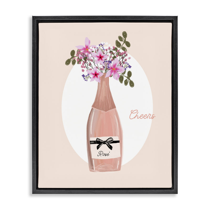 «Cheers Pastel Rosé», art mural encadré flottant par Chen Alyesh, Cadre flottant noir de jais, H 21 po x l 17 po