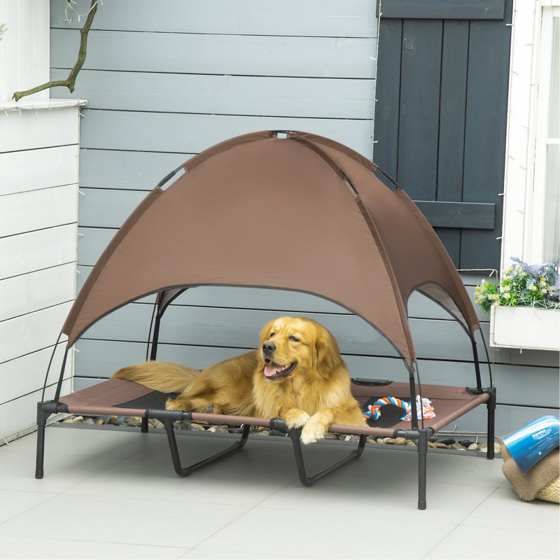 Lit de camp surélevé pour animal de compagnie 48 po avec auvent de protection - Lit pour chien d'extérieur pour camping, tissu respirant, portatif, convient aux chiens de camping de taille XL, filet pouvant supporter jusqu'à 110 lb