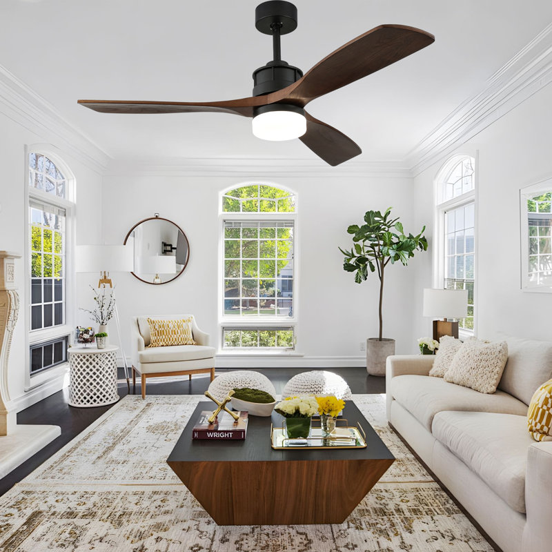 52" Classic Solid Wood Ceiling Fan with Dimmable LED Light Kit and Remote Control 6 Speed DC Motor, Black