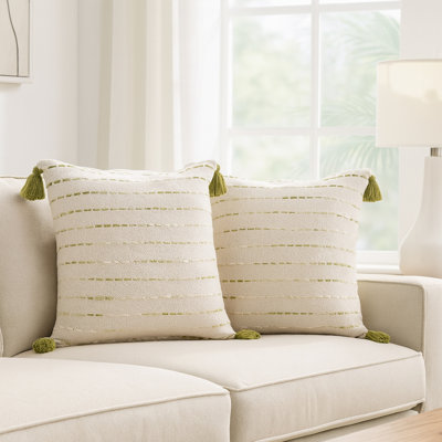 Fablewyn Bordered Contemporary Handmade 100% Cotton Throw Pillow (Set of 2)