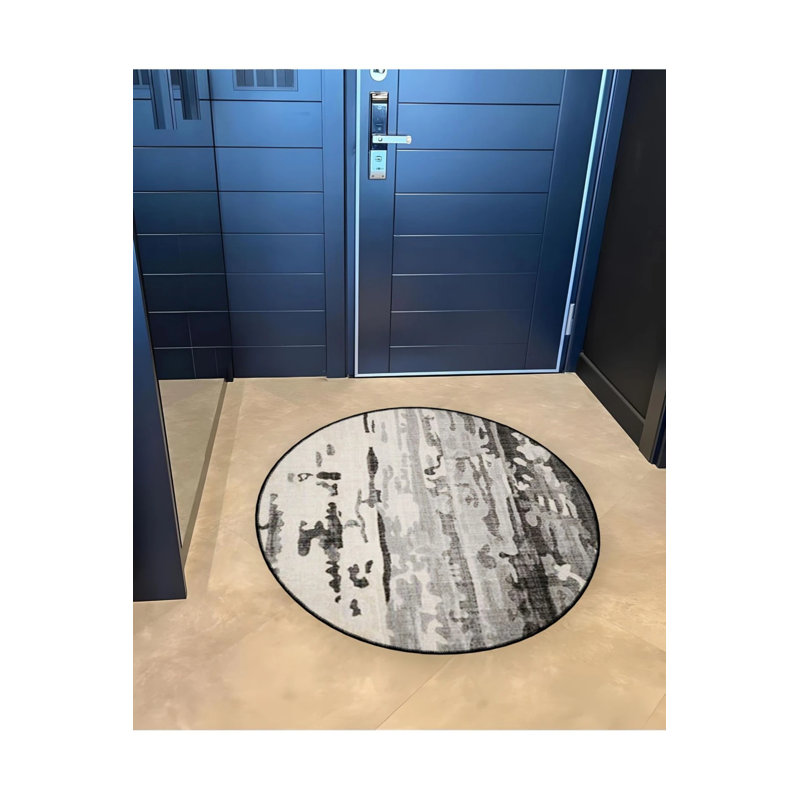 Black And White Abstract Detailed Woven Base Modern Decorative Carpet, Round 2'8"