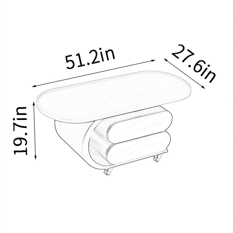 Table basse légère et portable, H 19,7 po x L 51,2 po x l 27,6 po, Blanc, Crème, crème