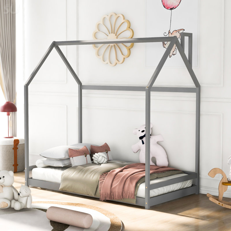 Lit simple en bois, gris, lit, Gris